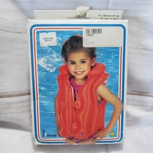 Vintage Intex Deluxe Inflatable Pool Vest Youth Bright Orange 1998 NOS Wet Set